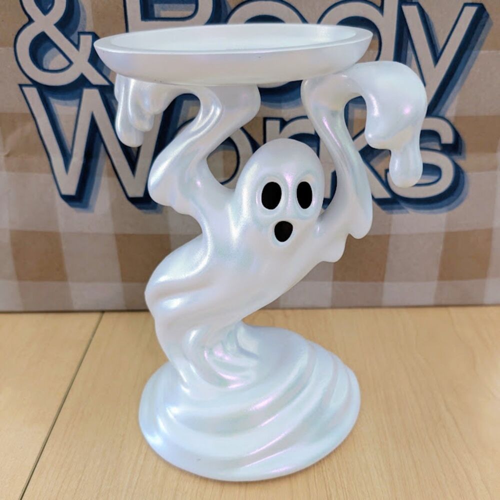 Bath & Body Works Drippy Ghost Pedestal Iridescent 3 Wick Candle Holder